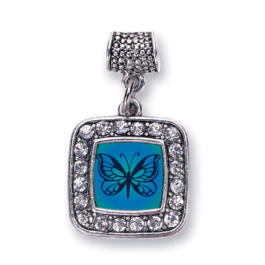 Silver Blue Butterfly Square Memory Charm