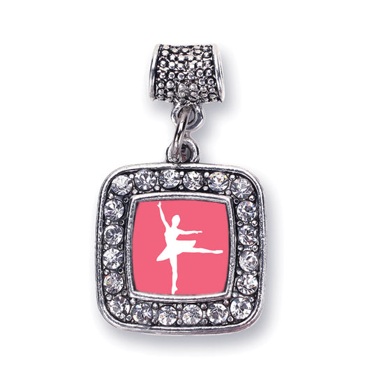 Silver Ballerina Dancer Square Memory Charm