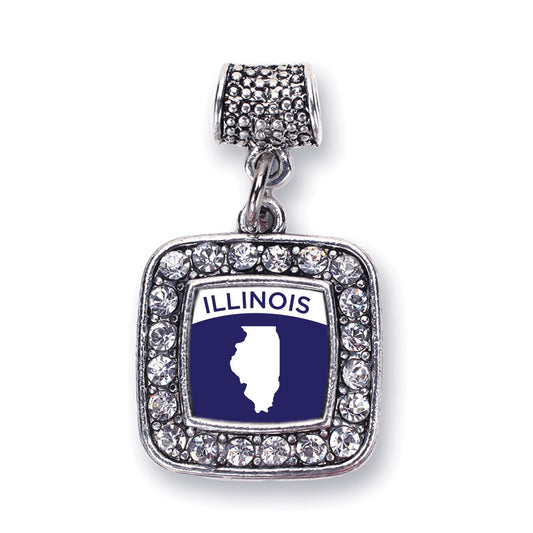 Silver Illinois Outline Square Memory Charm