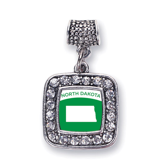 Silver North Dakota Outline Square Memory Charm