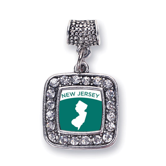 Silver New Jersey Outline Square Memory Charm