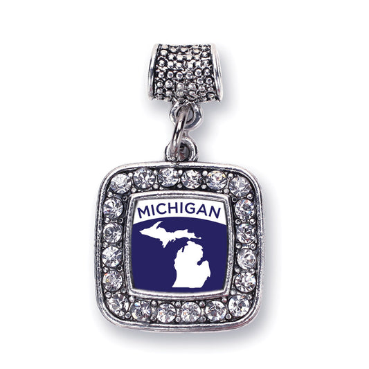 Silver Michigan Outline Square Memory Charm