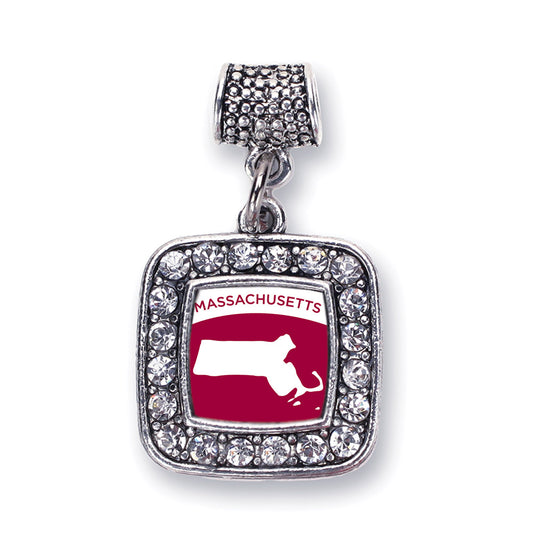 Silver Massachusetts Outline Square Memory Charm