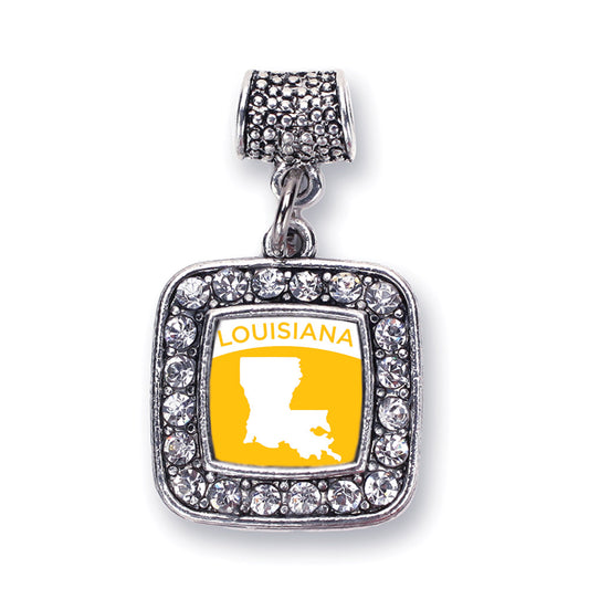 Silver Louisiana Outline Square Memory Charm