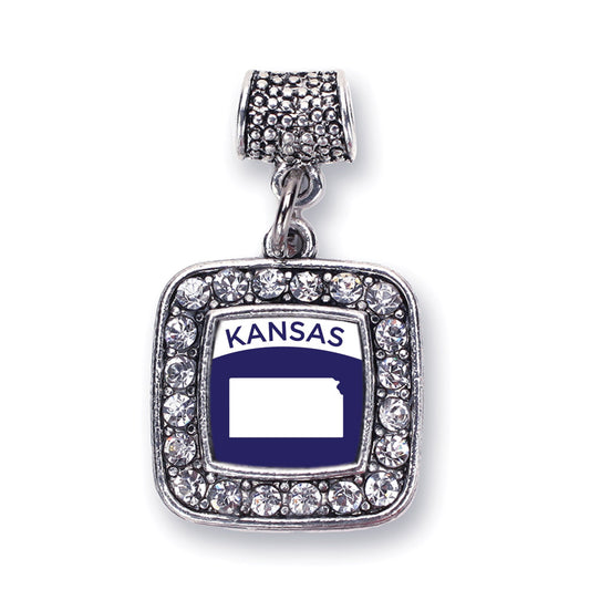 Silver Kansas Outline Square Memory Charm