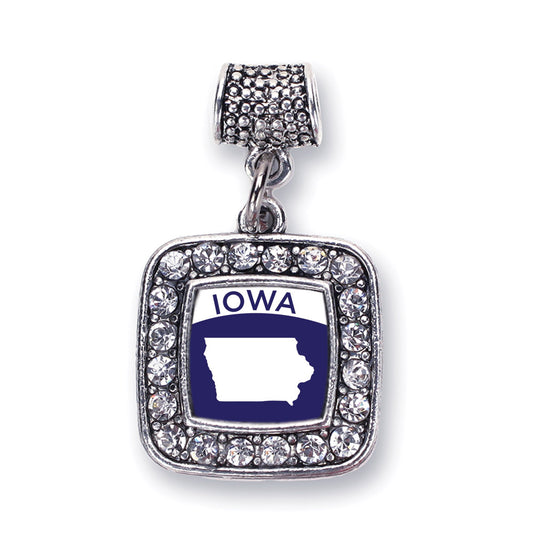 Silver Iowa Outline Square Memory Charm