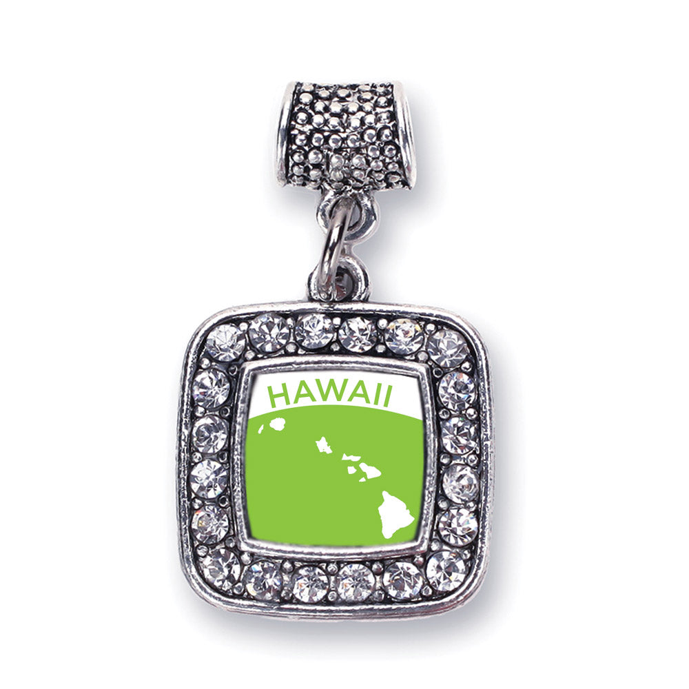 Silver Hawaii Outline Square Memory Charm