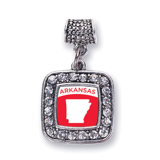 Silver Arkansas Outline Square Memory Charm