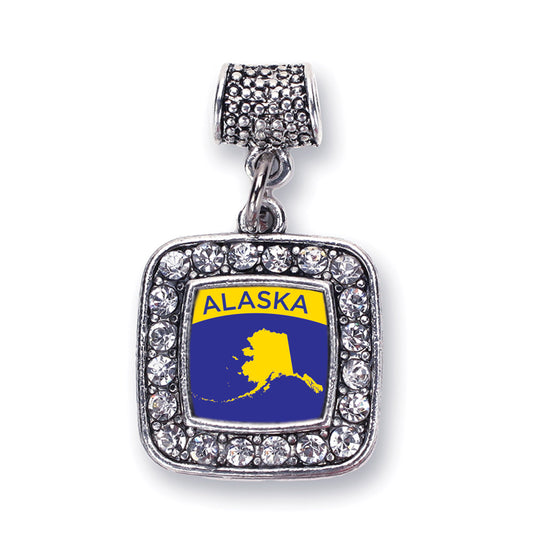 Silver Alaska Outline Square Memory Charm