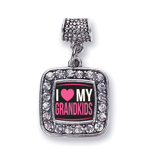 Silver I Love My Grandkids Square Memory Charm