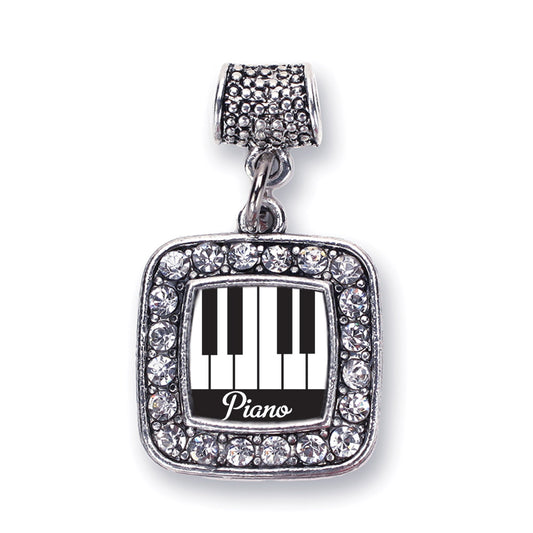 Silver Piano Lovers Square Memory Charm