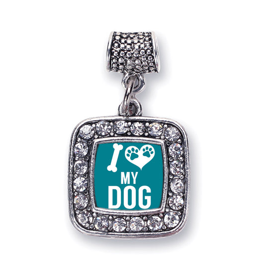 Silver I Love My Dog Square Memory Charm