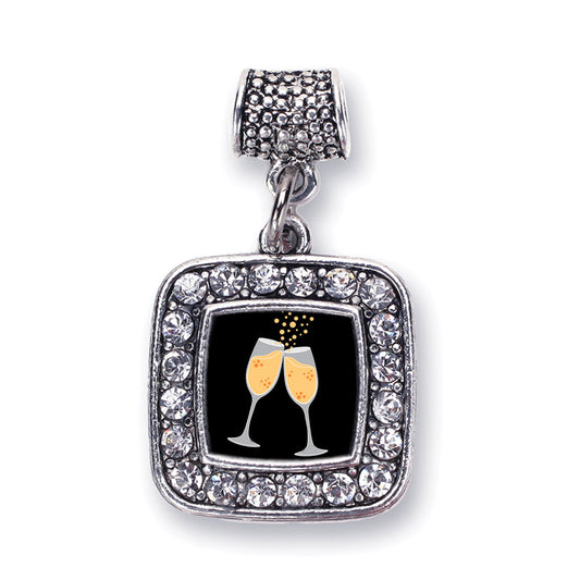 Silver Champagne Cheers Square Memory Charm