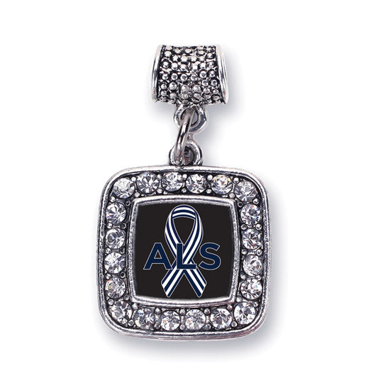 Silver ALS Awareness Square Memory Charm