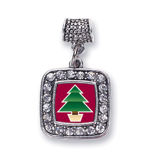 Silver Holiday Tree Square Memory Charm