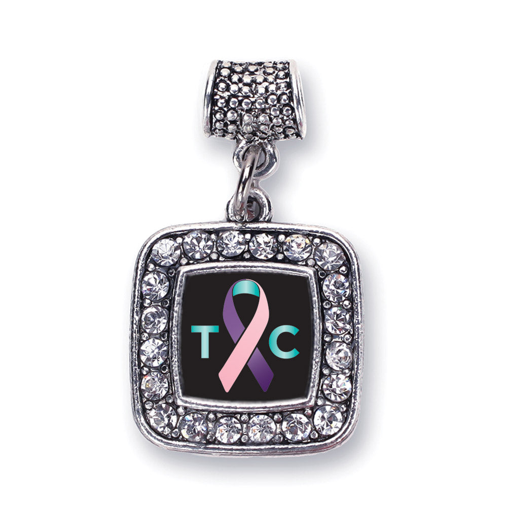 Silver Thyroid Cancer Support Square Memory Charm