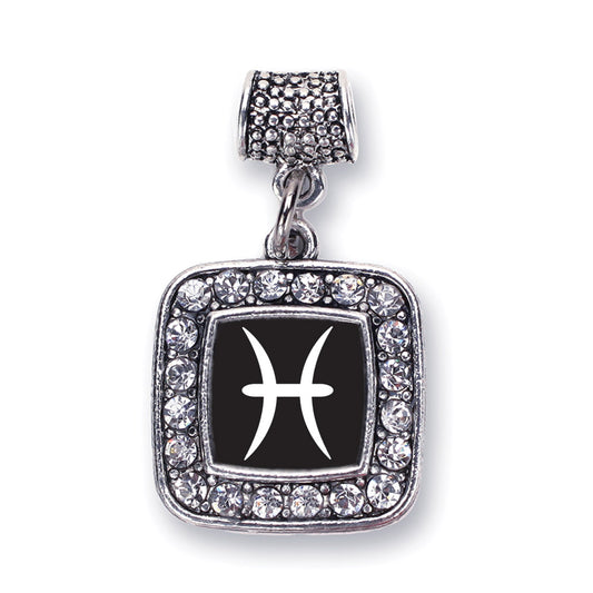 Silver Pisces Zodiac Square Memory Charm