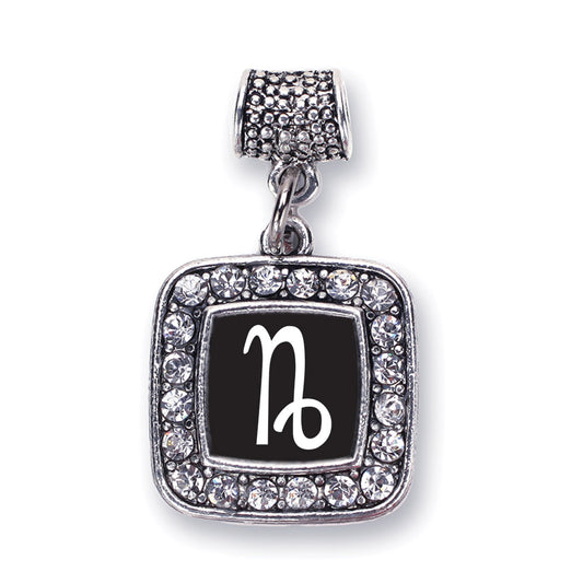 Silver Capricorn Zodiac Square Memory Charm