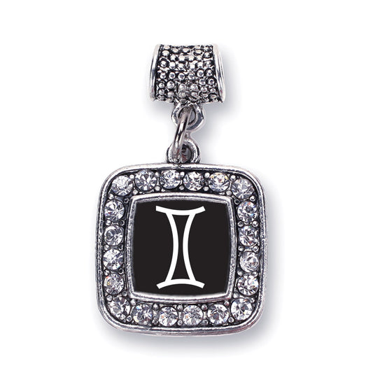 Silver Gemini Zodiac Square Memory Charm