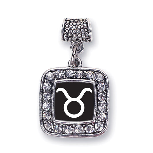 Silver Taurus Zodiac Square Memory Charm