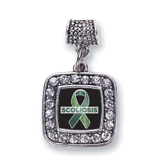 Silver Scoliosis Support and Awareness Square Memory Charm