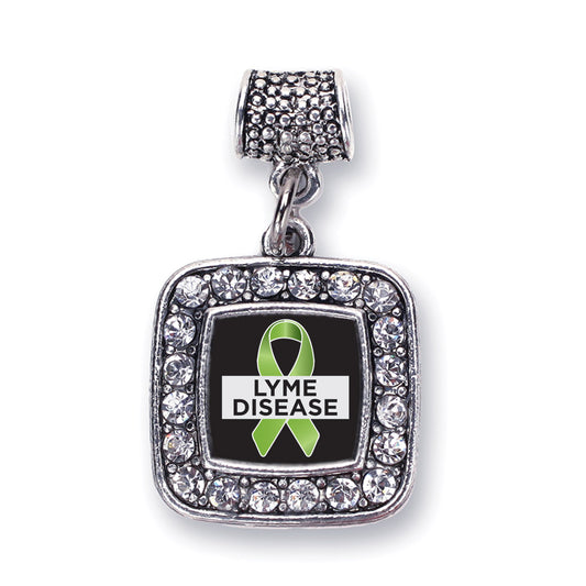 Silver Lyme Disease Support and Awareness Square Memory Charm