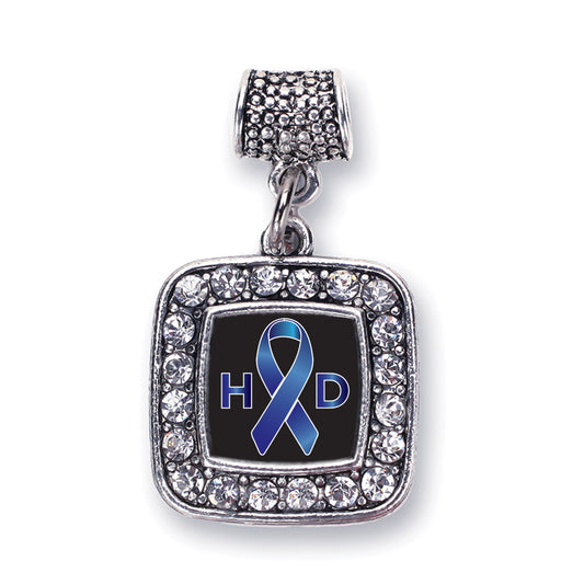 Silver Huntington's Disease Support Square Memory Charm
