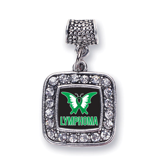 Silver Lymphoma Support and Awareness Square Memory Charm