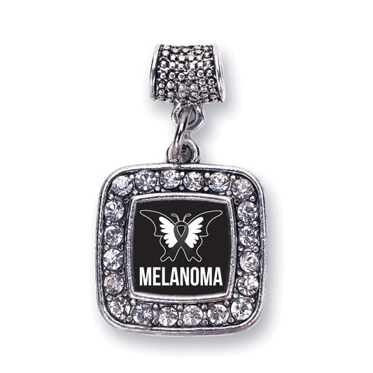 Silver Melanoma Square Memory Charm