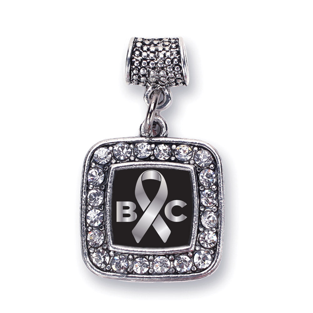 Silver Brain Cancer Awareness and Support Square Memory Charm