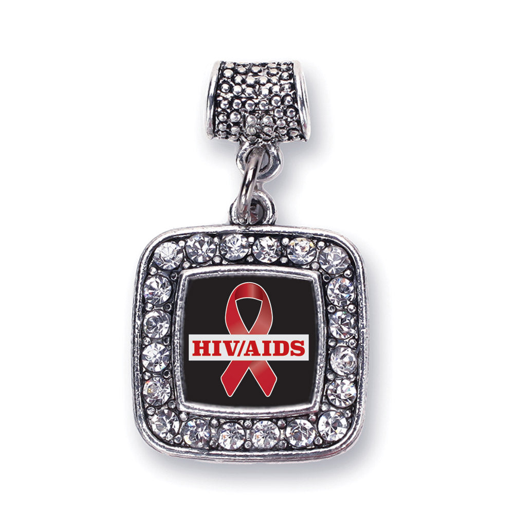 Silver HIV/AIDS Awareness Ribbon Square Memory Charm