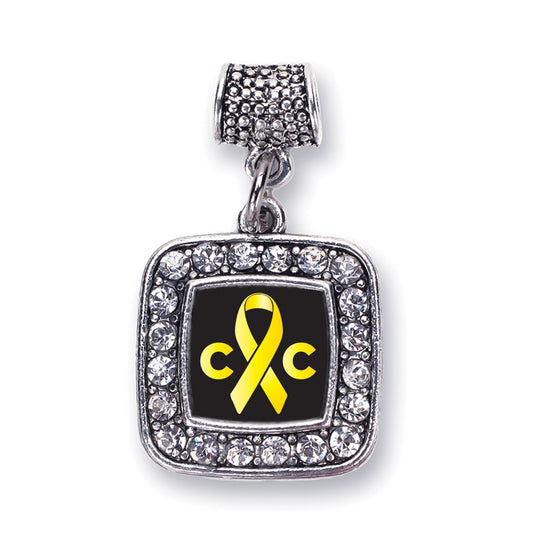 Silver Childhood Cancer Support Square Memory Charm