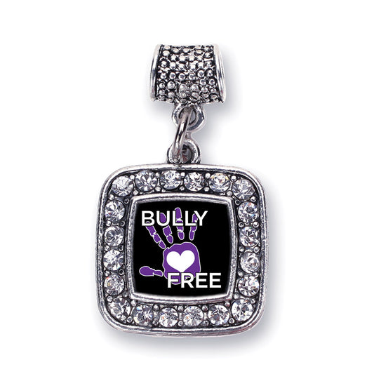 Silver Bullying Support and Awareness Square Memory Charm