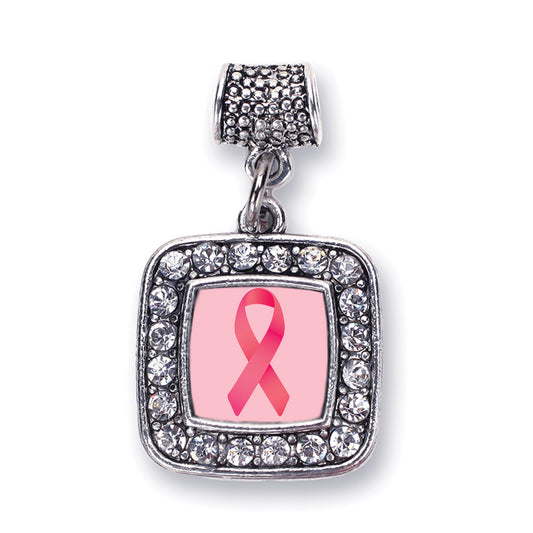 Silver Breast Cancer Square Memory Charm