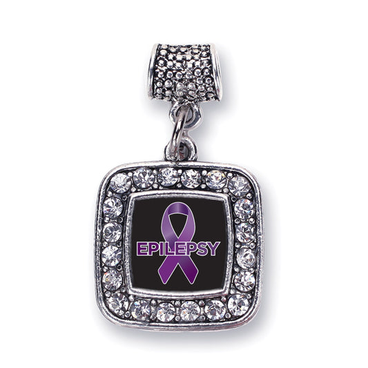 Silver Epilepsy Awareness Square Memory Charm