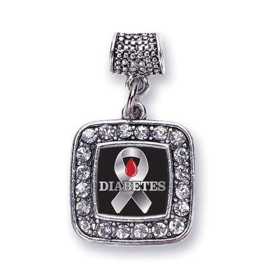 Silver Diabetes Awareness Square Memory Charm