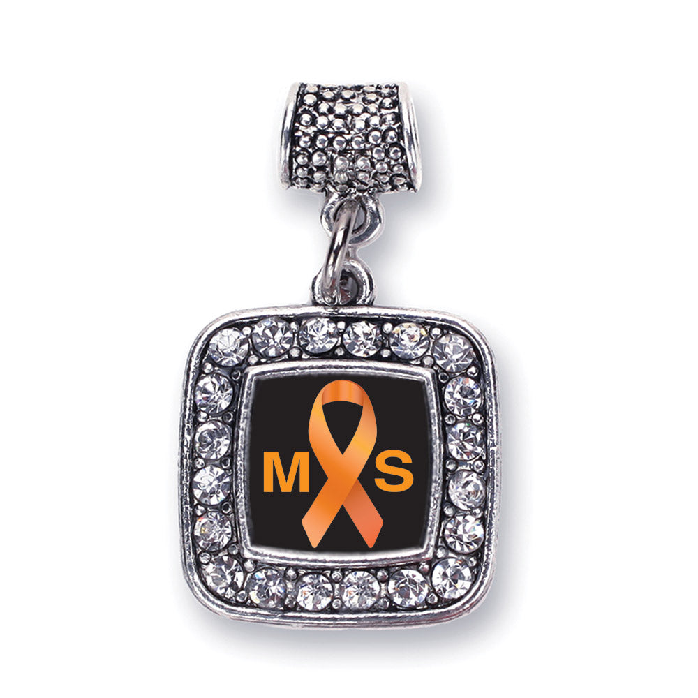 Silver Multiple Sclerosis Awareness Square Memory Charm