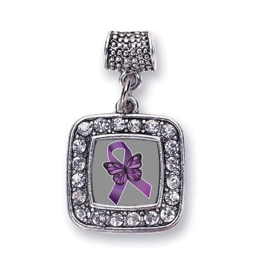 Silver Fibromyalgia Awareness Square Memory Charm