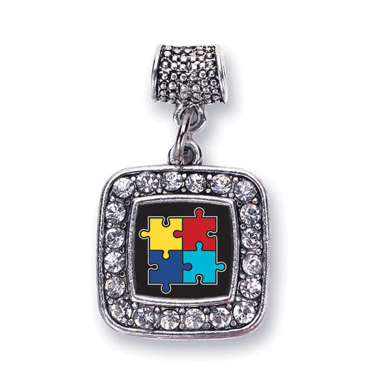 Silver Autism Awareness Jigsaw Square Memory Charm