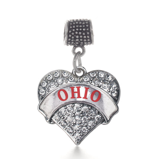 Silver Ohio Pave Heart Memory Charm