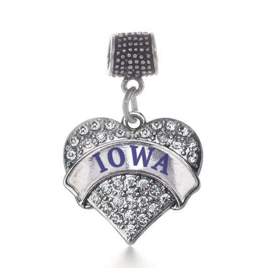 Silver Iowa Pave Heart Memory Charm