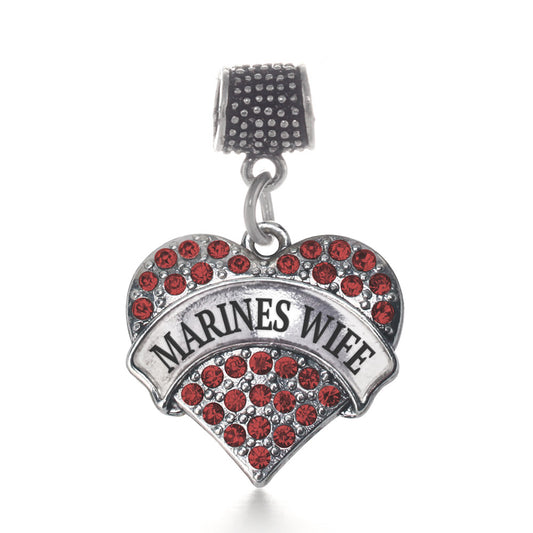 Silver Marines Wife Red Pave Heart Memory Charm