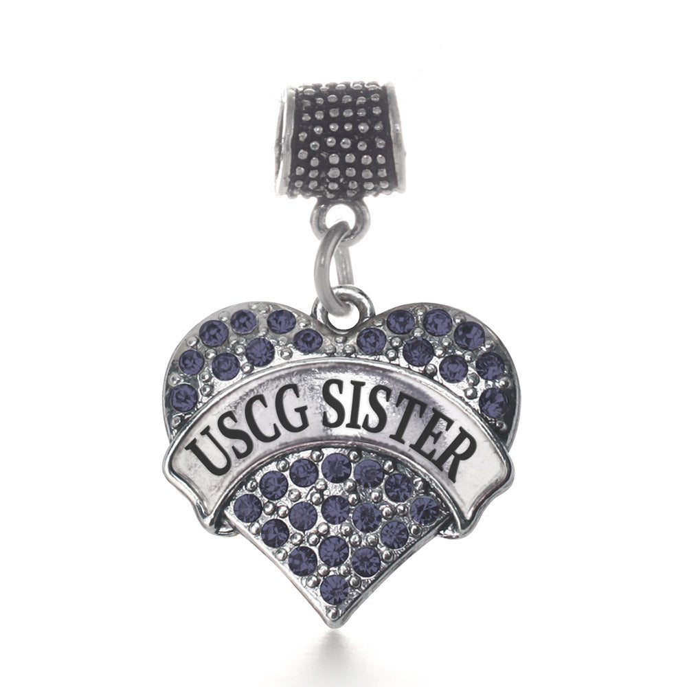 Silver USCG Sister Blue Pave Heart Memory Charm