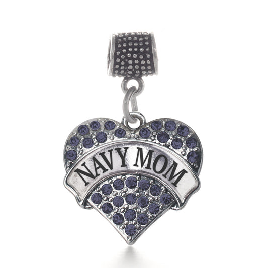 Silver Navy Mom Blue Pave Heart Memory Charm