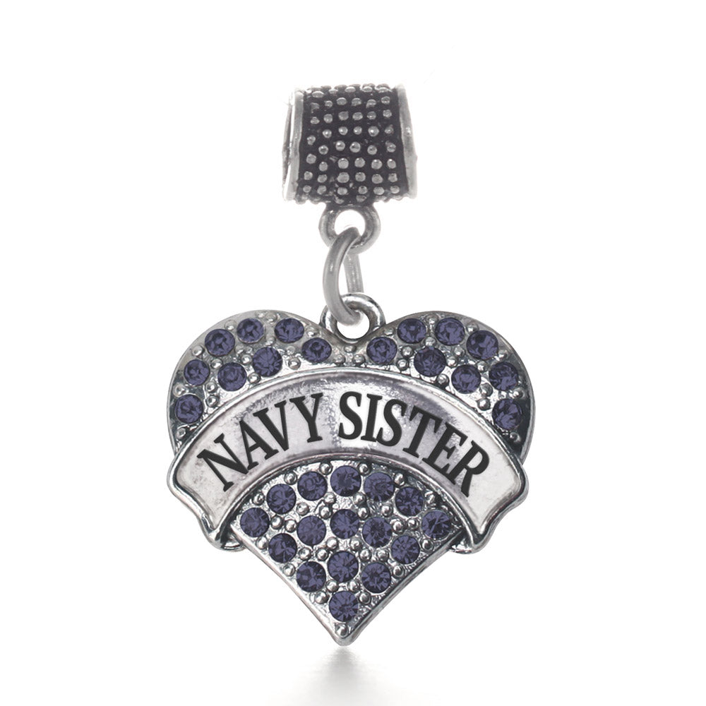 Silver Navy Sister Blue Pave Heart Memory Charm