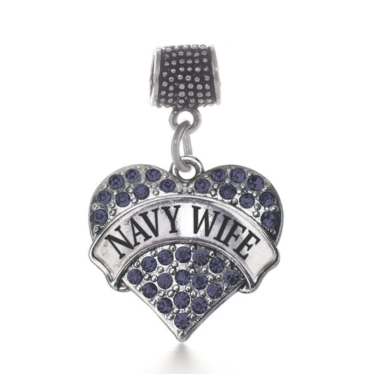 Silver Navy Wife Blue Pave Heart Memory Charm