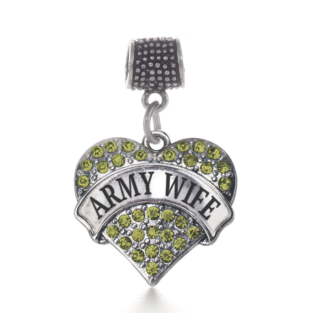Silver Army Wife Green Pave Heart Memory Charm