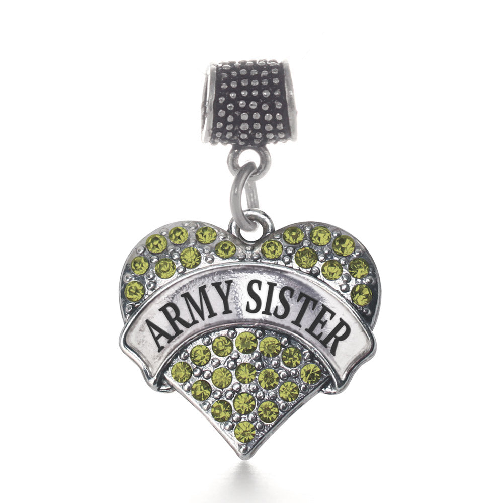 Silver Army Sister Green Pave Heart Memory Charm