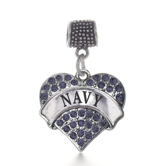 Silver Navy Blue Pave Heart Memory Charm