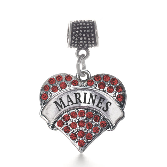 Silver Marines Red Pave Heart Memory Charm